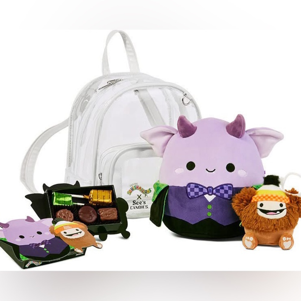 Squishmallows/See’s Candies Collab! Exclusive Soupy, Benny Clip, & Backpack NWT